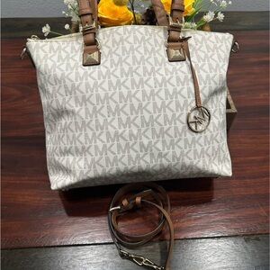 Michael Kors Cream and Tan Tote Bag
